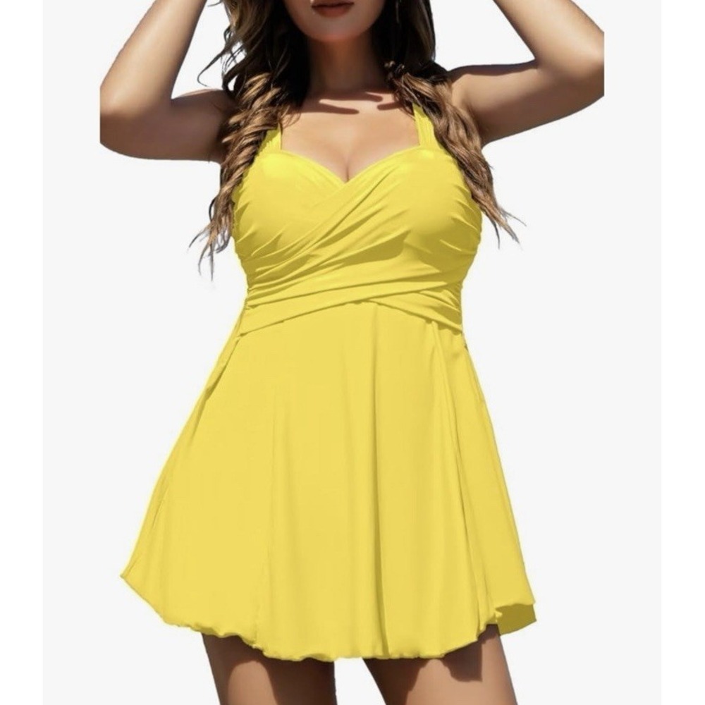 COCOPEAR Women's (Size 3XL)‎ Elegant Crossover One Piece Swimdress Swimsuit B